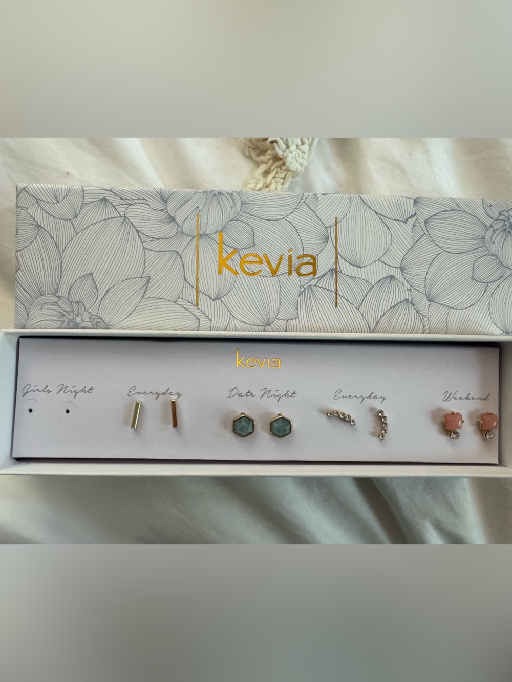 Kevia Bella Earring Set 4 Pair Gold Stud Gift Box NWT